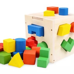Wooden Cube Shape Sorter (15 holes)