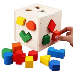 Wooden Cube Shape Sorter (15 holes)