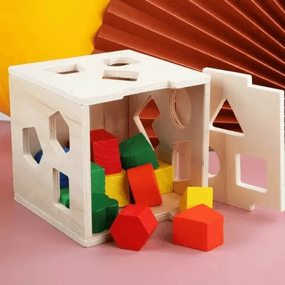 Wooden Cube Shape Sorter (15 holes)