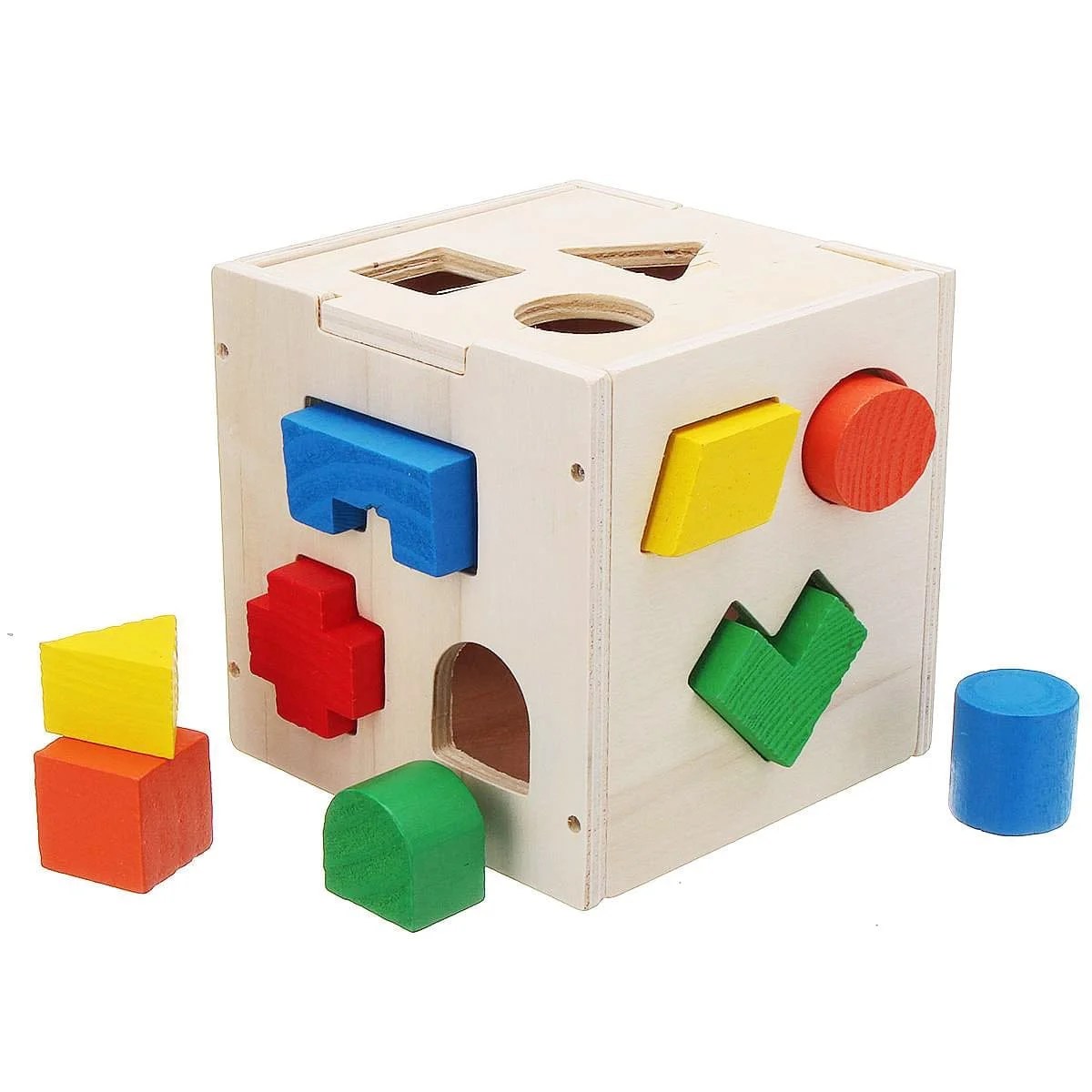 Wooden Cube Shape Sorter (15 holes)