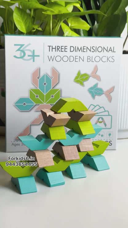 Three dimensional wooden blocks