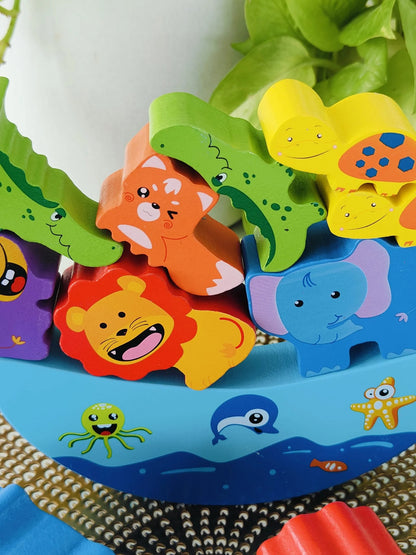 Animal stacking blocks with dice