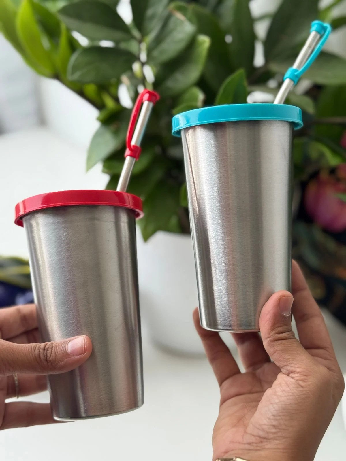 Stainless steel glass with Dual lid