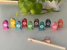 Magnetic fishing with fishing rod, 10 wooden fishes