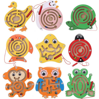 Wooden magnetic maze
