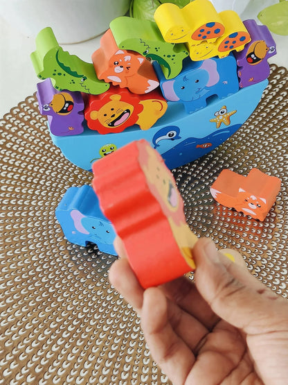 Animal stacking blocks with dice