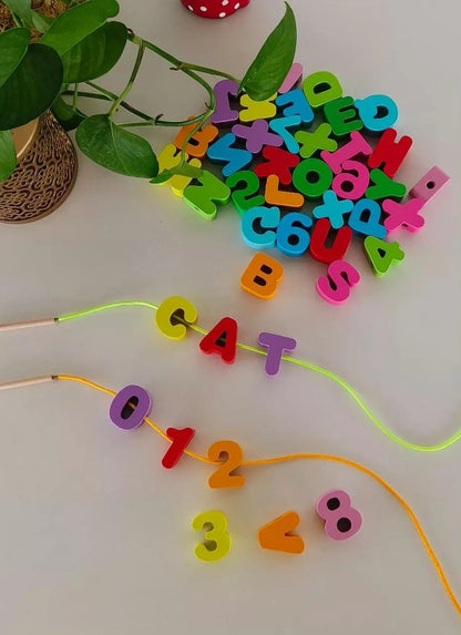 Wooden chunky alphanumeric lacing