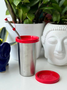 Stainless steel glass with Dual lid