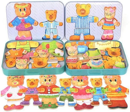 Wooden bear family dress up puzzle