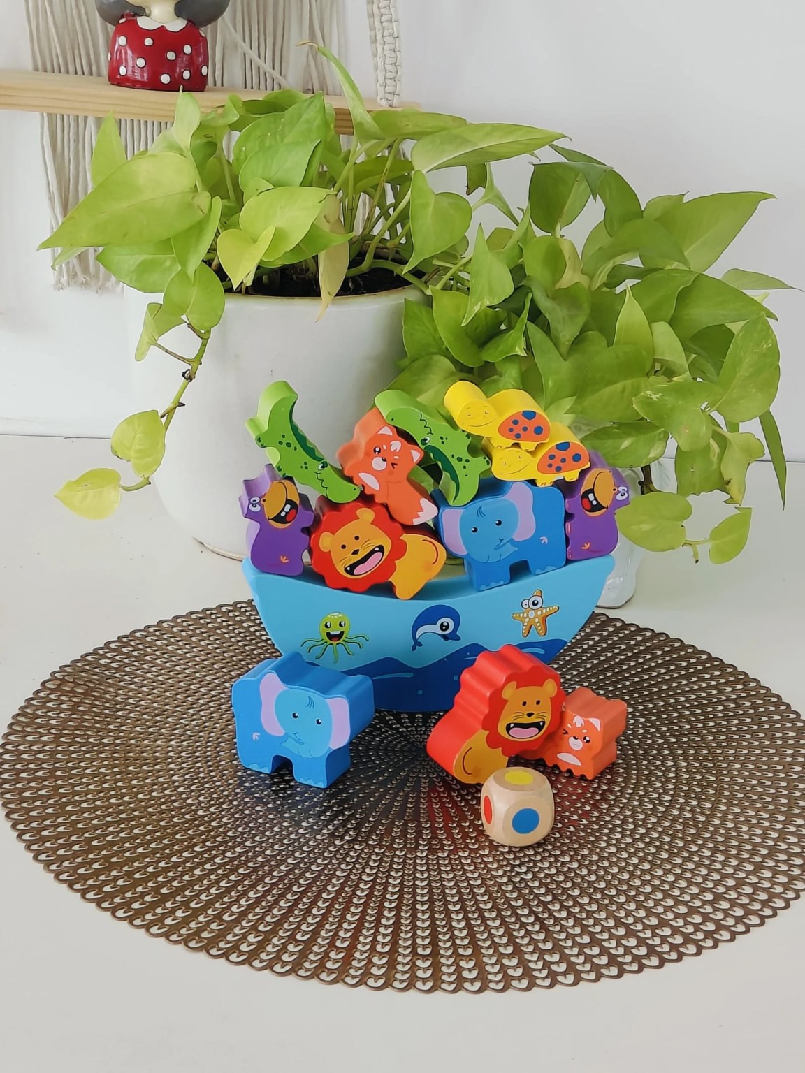 Animal stacking blocks with dice