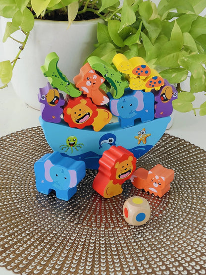 Animal stacking blocks with dice