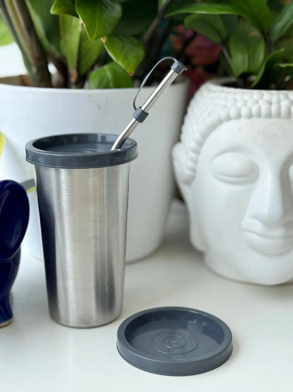 Stainless steel glass with Dual lid