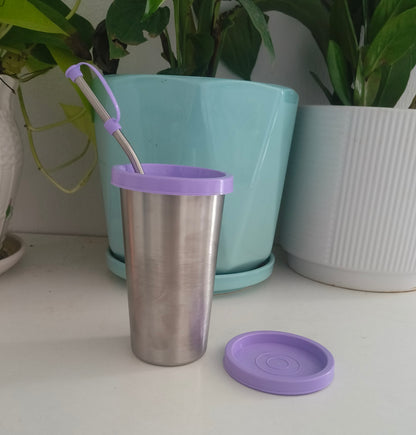 Stainless steel glass with Dual lid