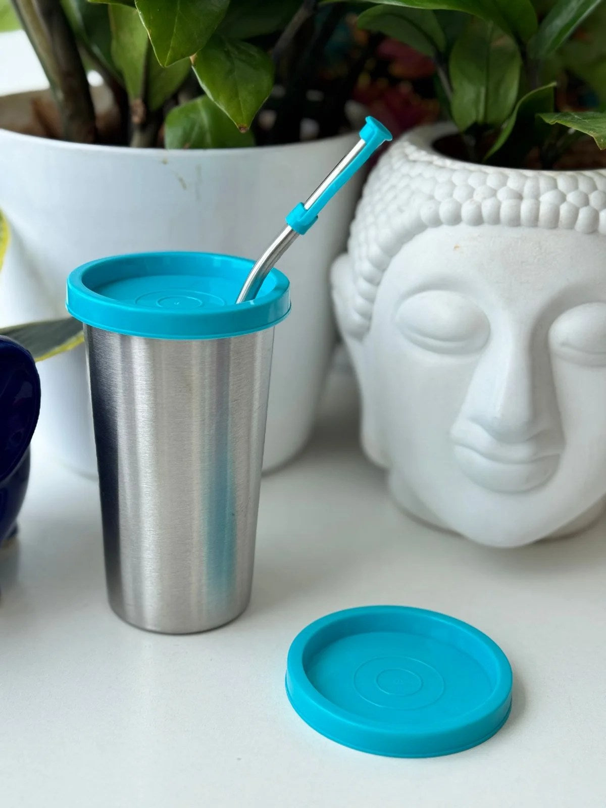 Stainless steel glass with Dual lid