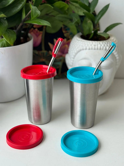 Stainless steel glass with Dual lid