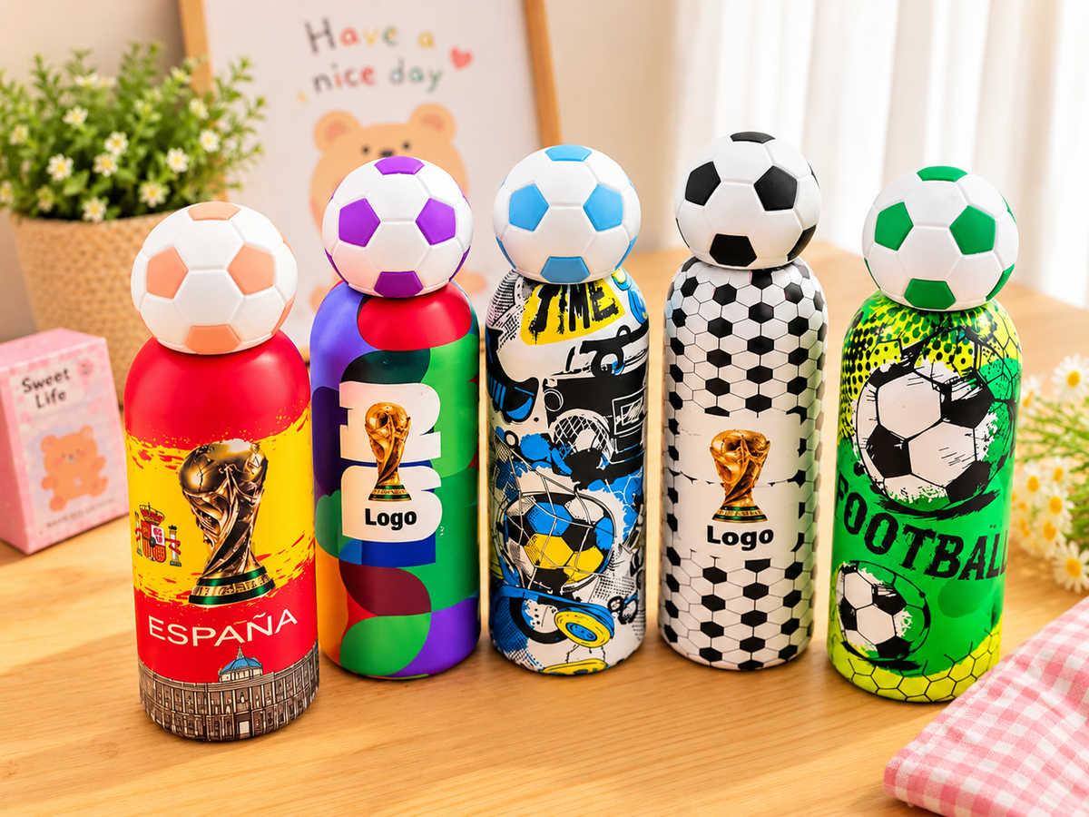 Football Print Steel Water Bottle