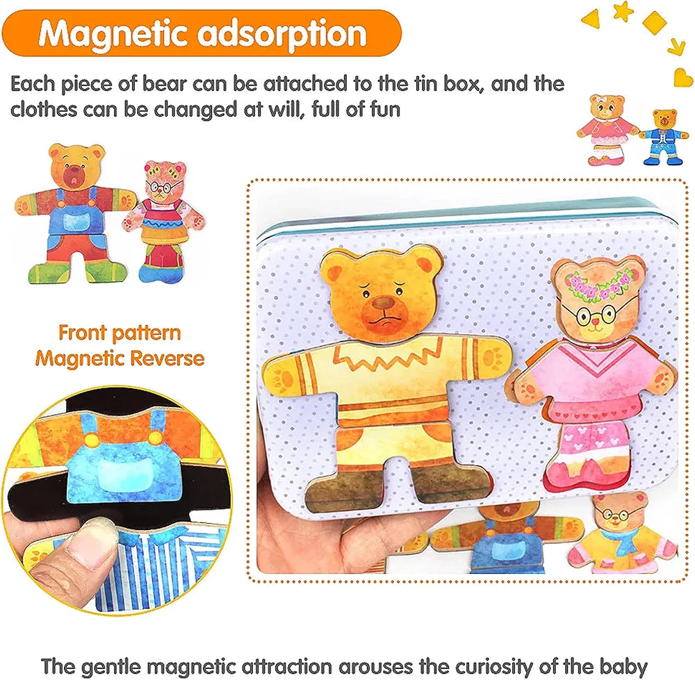 Wooden bear family dress up puzzle