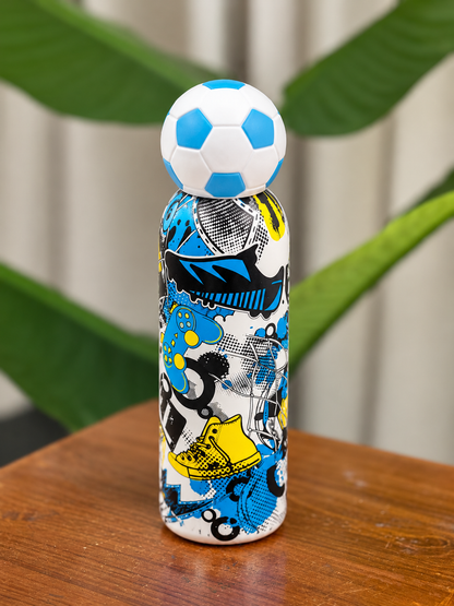 Football Print Steel Water Bottle