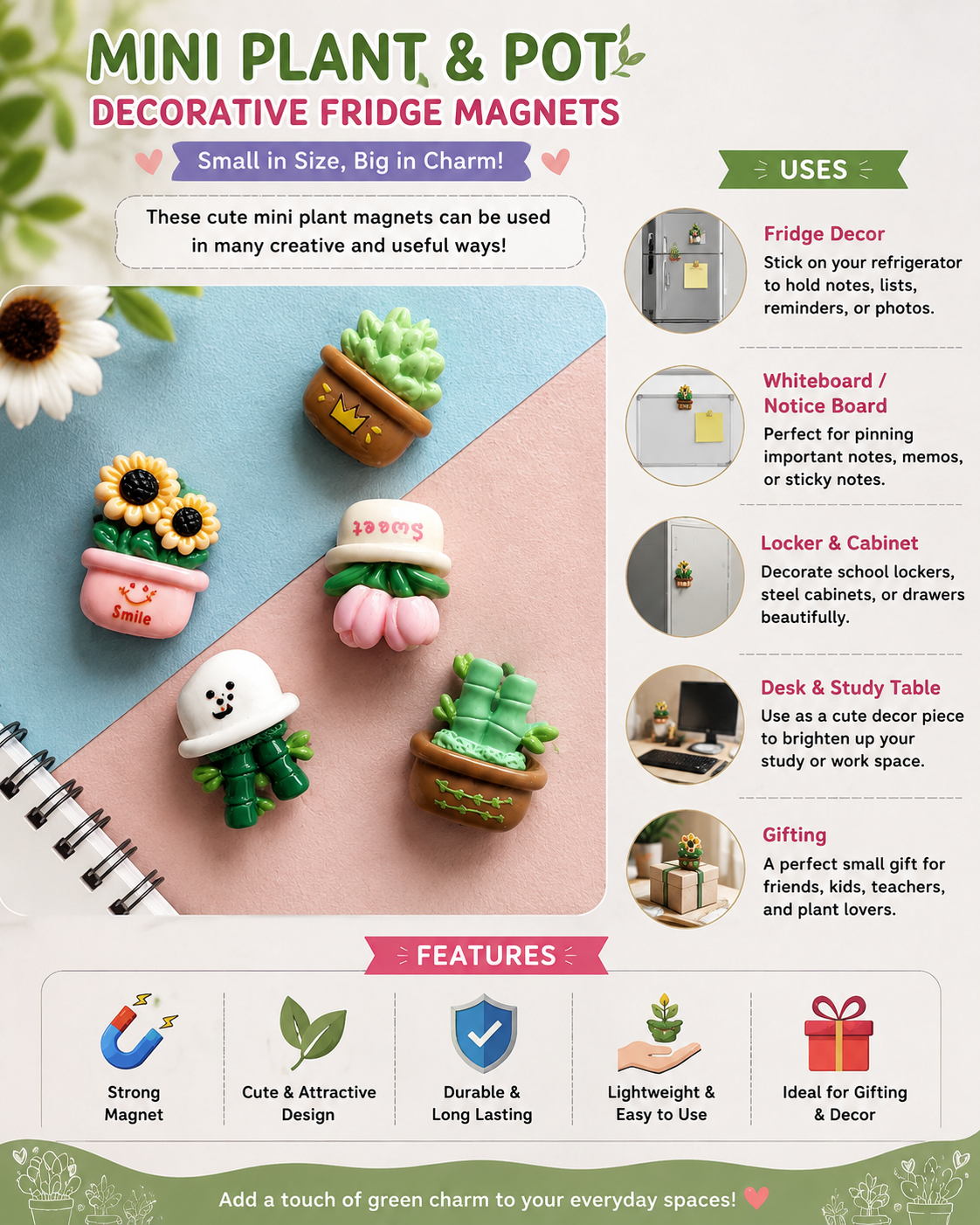 🌸 Mini Plant Fridge Magnets