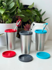 Stainless steel glass with Dual lid