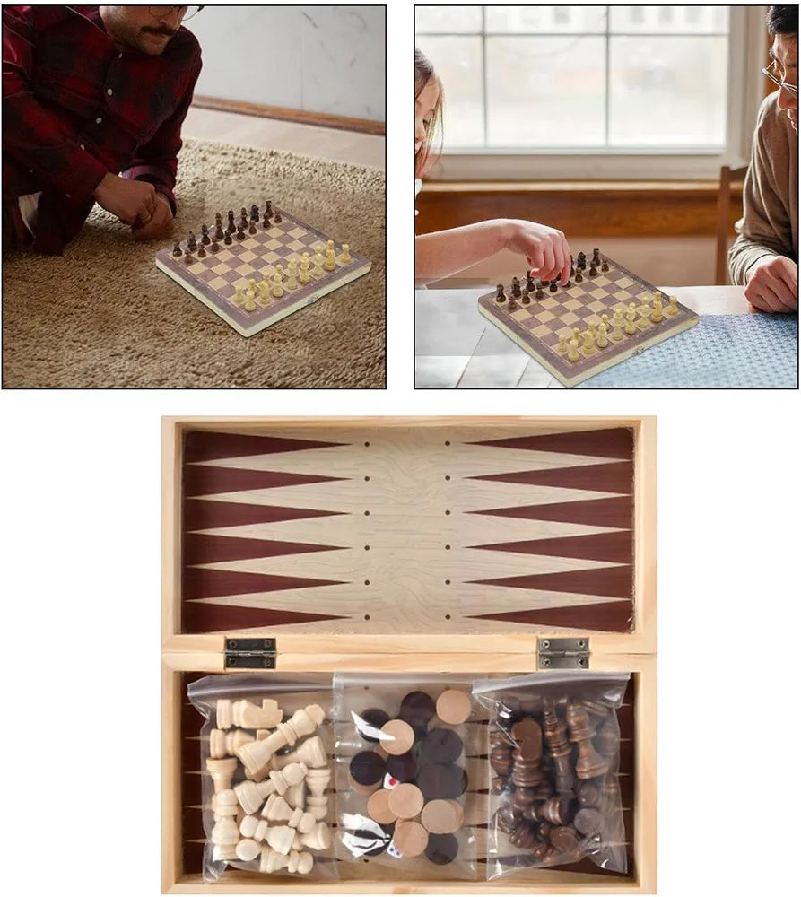 3-In-1 Wooden Chess Board