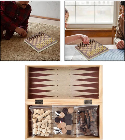 3-In-1 Wooden Chess Board