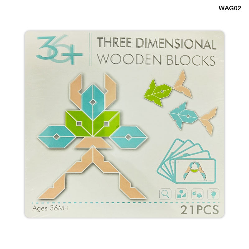 Three dimensional wooden blocks